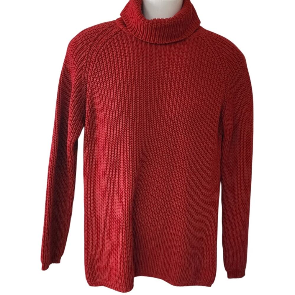 Eddie Bauer Vintage Red Rib Knit Cotton Turtleneck Sweater Womens XS Long Sleeve